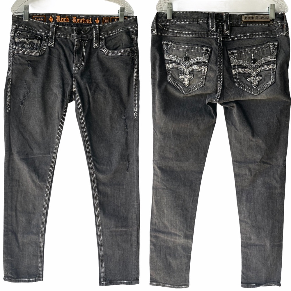 ROCK REVIVAL Barbila Skinny Black Wash Size 30
